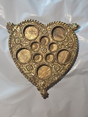 Vintage Ornate Heart-Shaped Brass Tone Decorative Lipstick Holder